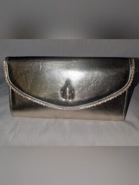Lilly Pulitzer Metallic Gold Lizard Embossed Wish Bone Scalloped Envelope Clutch